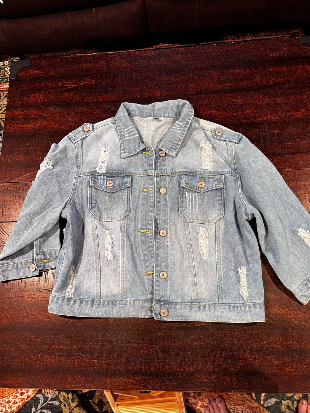 SHEIN Light Blue Distressed Denim Jacket